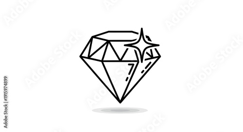 Diamond Icon, Gemstone Outline, Sparkling Jewel, Luxury Symbol, Minimalist Design