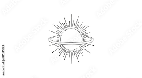 Cosmic Sun Ring Icon: Celestial Body with Radiant Rays and Orbiting Band