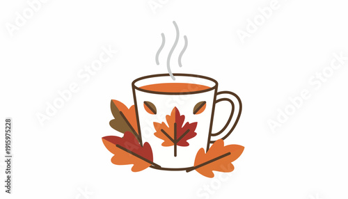Cozy Autumn Mug with Maple Leaves and Steam