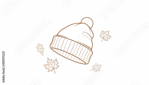 Cozy Beanie Hat with Falling Autumn Leaves - Hand-Drawn Sketch