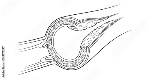 Cross-section of a blood vessel showing atherosclerosis plaque buildup and lumen narrowing