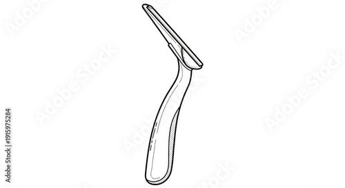 Curved Ergonomic Razor Handle with Blade - Minimalist Line Art Illustration