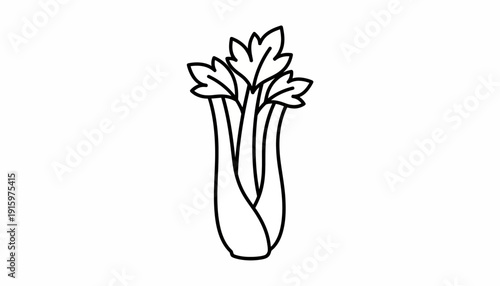 Celery stalk icon, simple line drawing, healthy food illustration, white background