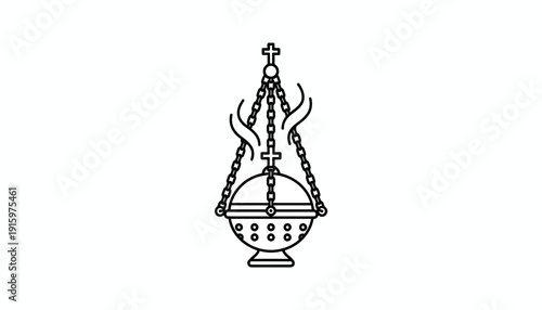 Censer with Smoke and Crosses, Religious Incense Burner, Orthodox Christian Symbol
