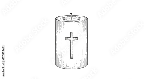 Christian Cross Candle Sketch - Religious Symbol of Faith and Hope