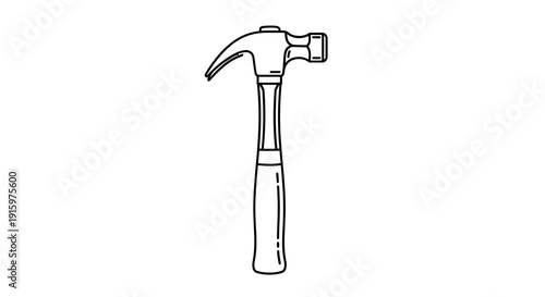 Claw Hammer Icon, Simple Line Drawing of a Tool for Construction and DIY Projects