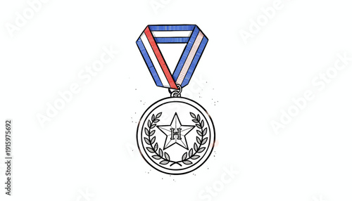 Award Medal with Star and Laurel Wreath, Ribbon
