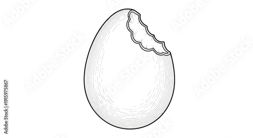 Bitten Egg Outline Drawing Isolated on White Background, Symbol of Hunger or Incomplete Idea