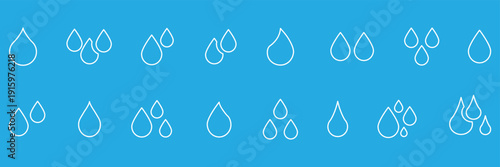 Waterdrop vector icon set. Droplet sign. Tear and oil isolated symbol. Water drop icon symbol in thin line, outline and stroke style. Vector illustration.