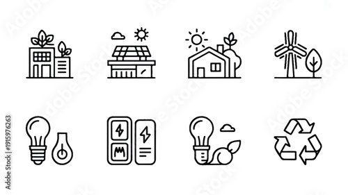 Vector Icon Set for Global Sustainability Initiatives, Environmental Protection, and Eco-Conscious Choices