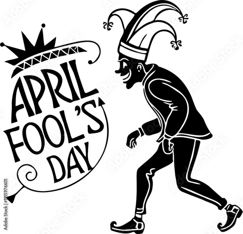 April Fools’ Day Jester Silhouette Carrying Sign Vector Illustration