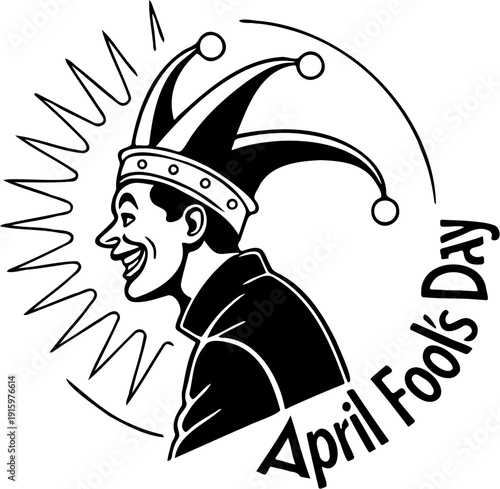 April Fools’ Day Jester Silhouette Carrying Sign Vector Illustration