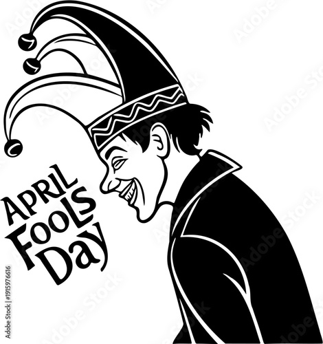 April Fools’ Day Jester Silhouette Carrying Sign Vector Illustration