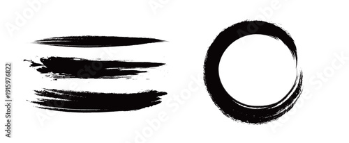 Japanese Ink Brush Stroke Set – Black Sumi Calligraphy Vector Collection