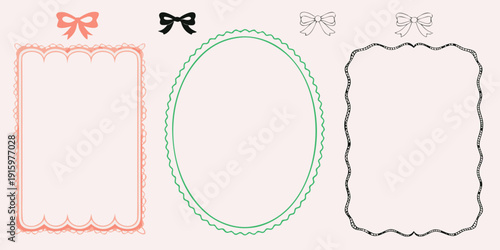 Delicate frame and ribbon illustrations in pastel colors