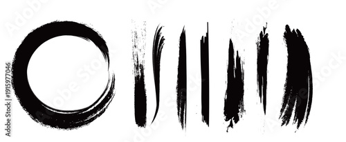 Japanese Ink Brush Stroke Set – Black Sumi Calligraphy Vector Collection