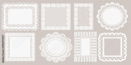 Collection of ornate white lace frames in various shapes and sizes