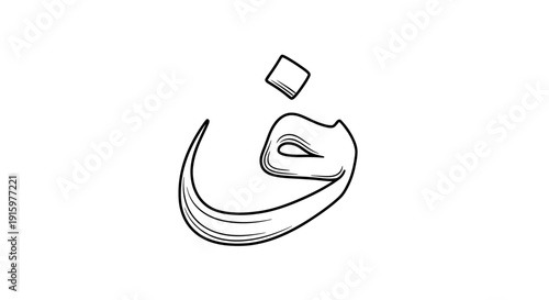 Arabic Letter Faa, Calligraphy, Isolated Black and White Drawing on White Background