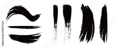 Japanese Ink Brush Stroke Set – Black Sumi Calligraphy Vector Collection
