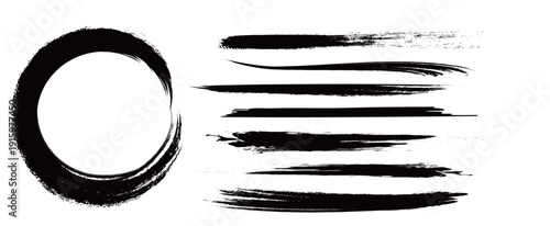 Japanese Ink Brush Stroke Set – Black Sumi Calligraphy Vector Collection