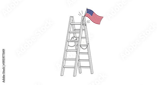 American Flag on Ladder Top, Symbolizing Achievement and Success in Business