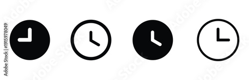Four analog clocks showing different times in black and white