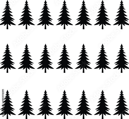 Pine tree silhouettes set, evergreen forest collection, black vector illustration isolated for winter landscape and nature design