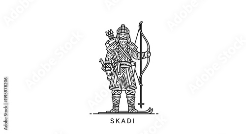 Viking Archer on Skis, Ancient Warrior with Bow and Arrow, Norse Mythology