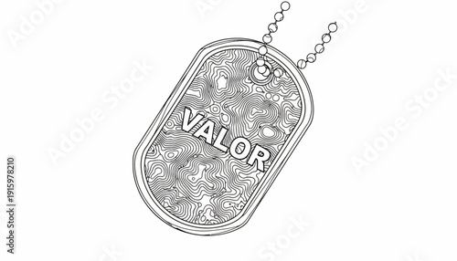 Valor Dog Tag with Topographic Map Texture and Chain