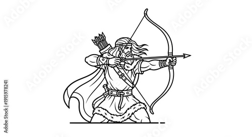 Viking Archer Warrior Aiming Bow and Arrow, Ancient Warrior Hunter, Medieval Hunter