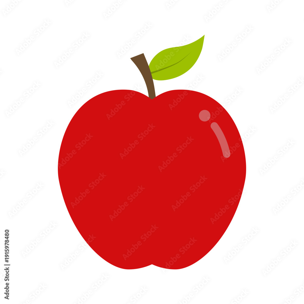 Fototapeta premium Ripe Red Apple Fruit with Green Leaf Vector Illustration