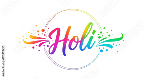 Vibrant holi festival logo with rainbow colors and splash effects