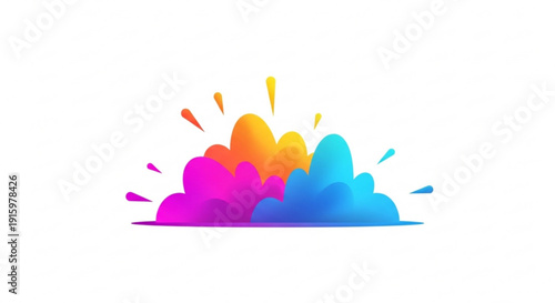 Vibrant colorful cloud burst with rainbow hues and dynamic splashes on white background
