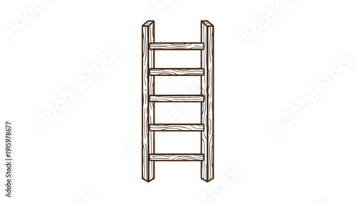 Simple Wooden Ladder Isolated on White Background - Rustic Climbing Tool