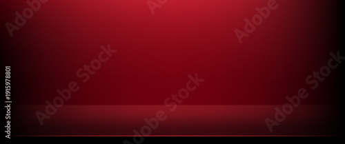 Red studio background. Abstract limbo podium studio room. Dark red gradient wall floor and spotlight scene. Showcase, promotion display. Vector stage mockup illustration, eps 10