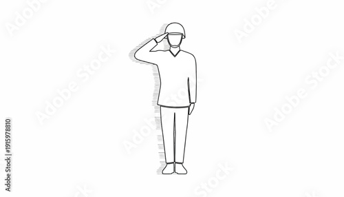 Soldier Saluting, Military Respect, Hand Raised to Forehead, Sketch Style