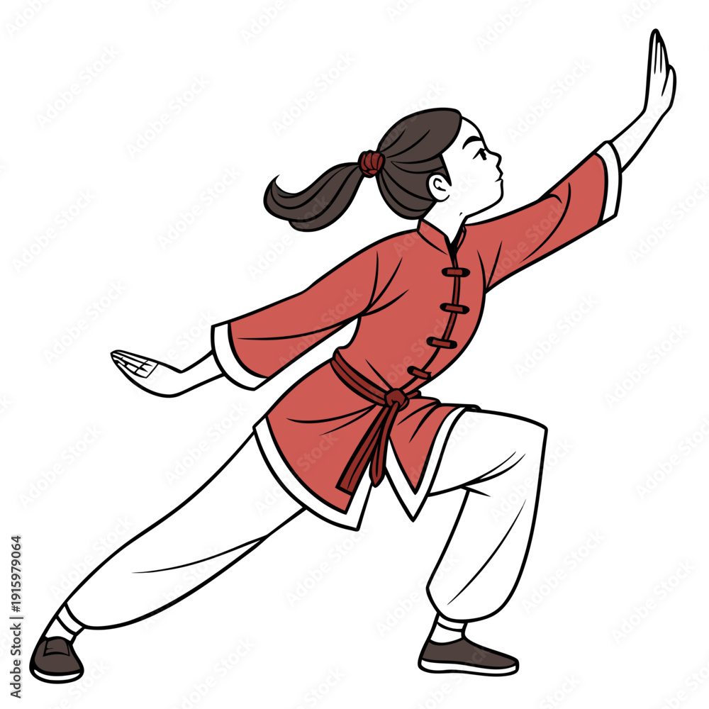 Fototapeta premium vector illustration of girl is practicing Wushu