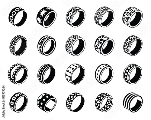 Bangles bracelets jewelry silhouettes, exquisite traditional ethnic collection with ornate armlet designs, fashion accessory icons for cultural and festive themes.