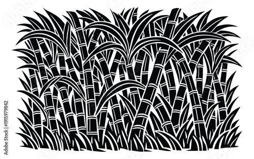 Line art illustration of sugarcane depicting a dense crop for agricultural designs