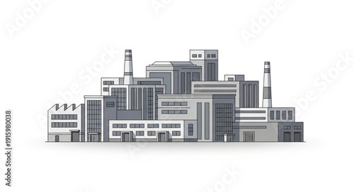 Modern Industrial Factory Building Complex Illustration.