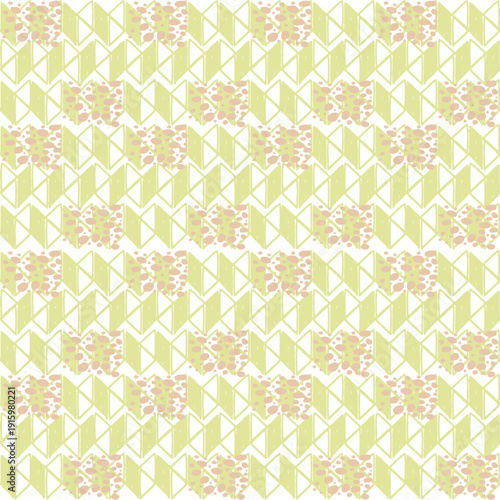Light Green Zigzag Pattern with Pink Organic Dots