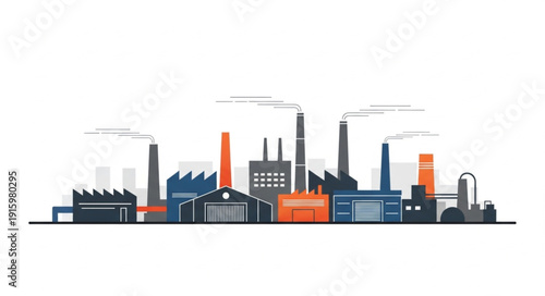 Modern industrial factory complex with smokestacks and buildings.