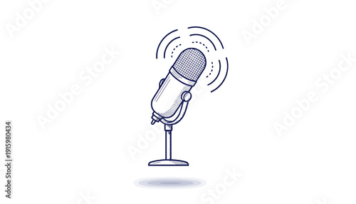 Retro Microphone with Sound Waves - Vintage Audio Recording Icon