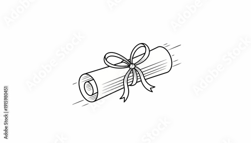 Rolled Diploma Certificate Tied with Ribbon and Bow, Graduation, Achievement, Award
