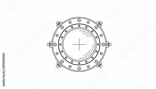 Round Industrial Flange with Bolts and Nuts - Technical Drawing