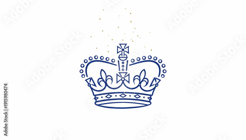 Royal Crown Emblem, Heraldic Symbol, British Monarchy, Blue Ink Drawing