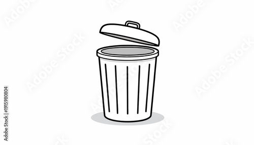 Open Trash Can Icon, Simple Line Art Illustration, Waste Bin Symbol