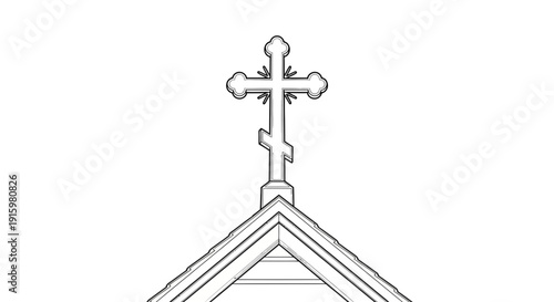Orthodox Christian Cross on Church Roof - Religious Symbol Line Art
