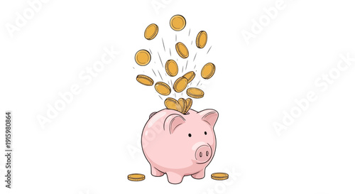 Pink Piggy Bank Overflowing with Golden Coins, Symbolizing Savings and Wealth