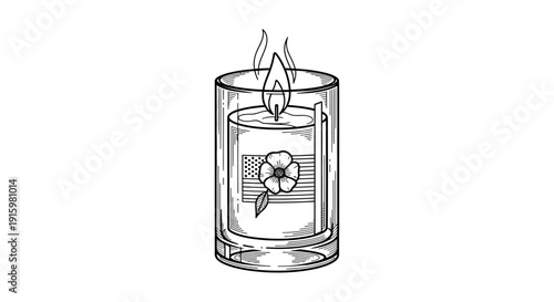 Memorial Candle with American Flag and Poppy Flower, Remembrance and Patriotism